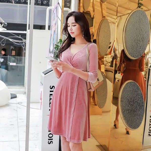 Party dress gaun pesta velvet beludru PREMIUM wanita import korea