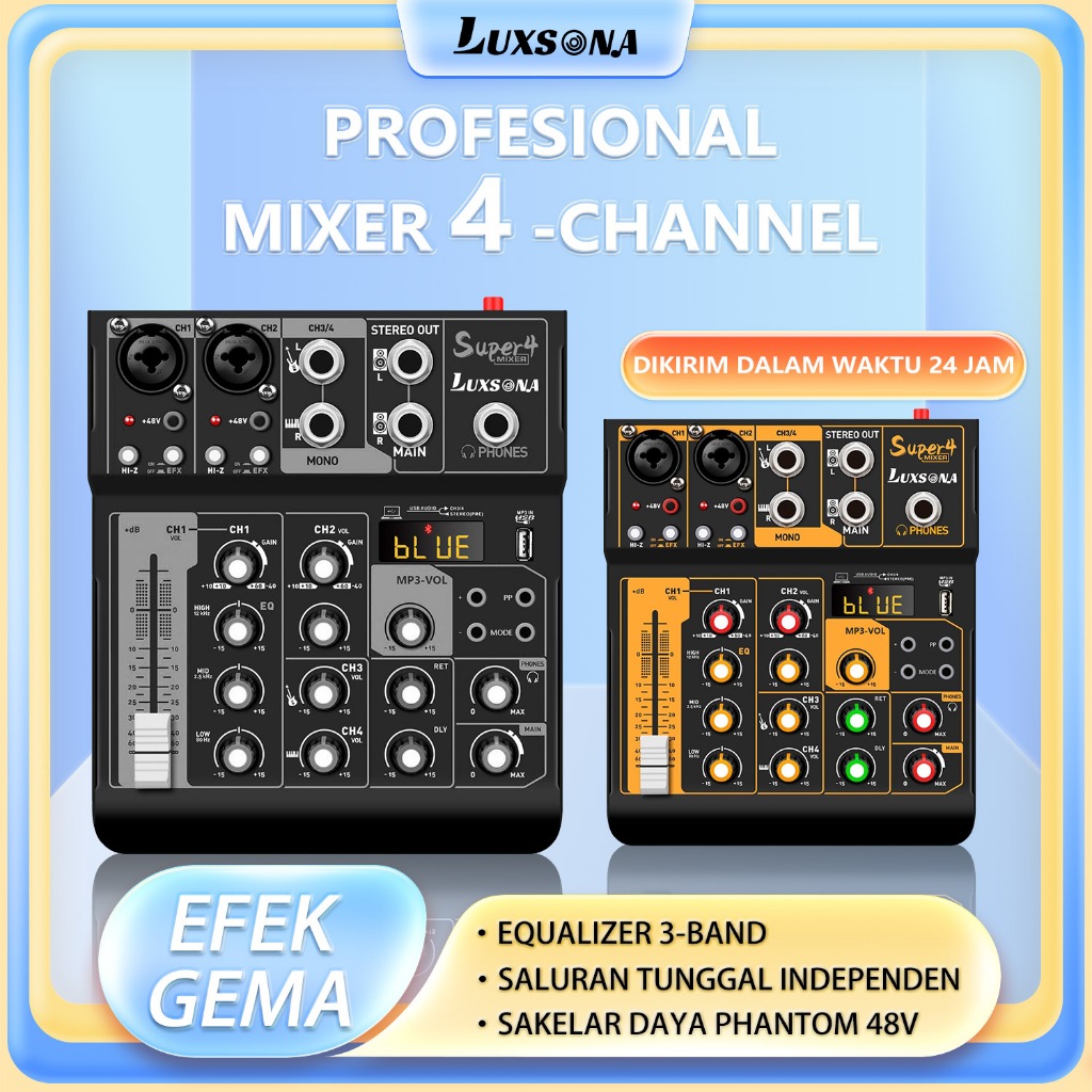 Mixer profesional 4 channel built-in EQ 16DSP Bluetooth/mixer audio digital mini/USB PC MP3 playback
