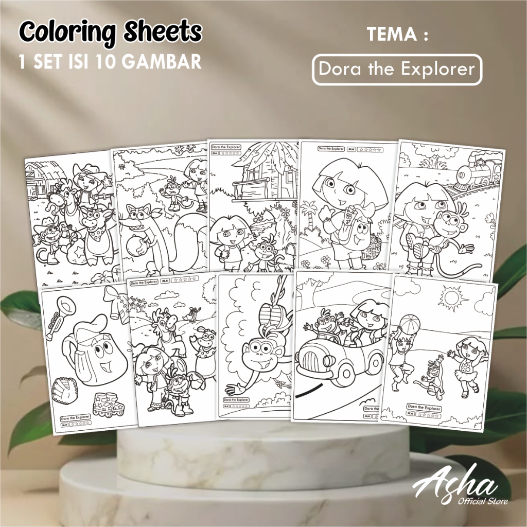 

KERTAS GAMBAR UNTUK ANAK - LEMBAR MEWARNAI ANAK 1 SET ISI 10 LEMBAR GAMBAR DORA THE EXPLORER UKURAN A4