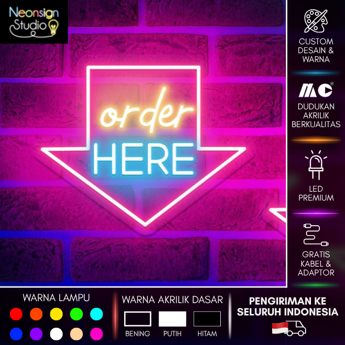 Neon Sign Order Here│Tanda Order Here Neon│Dekorasi Cafe/Toko/Bar/DLL│Order Here Sign Neon Light
