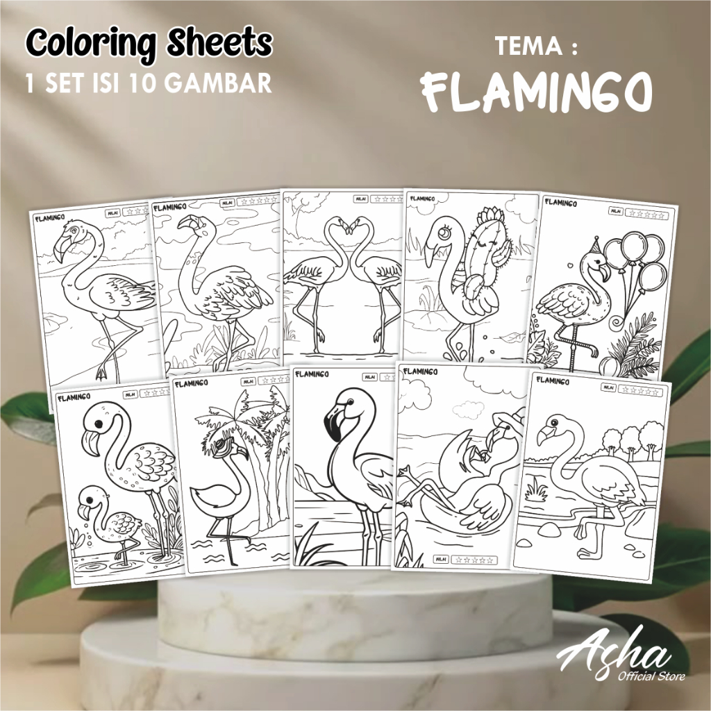 

KERTAS GAMBAR UNTUK ANAK - LEMBAR MEWARNAI ANAK 1 SET ISI 10 GAMBAR FLAMINGO UKURAN A3