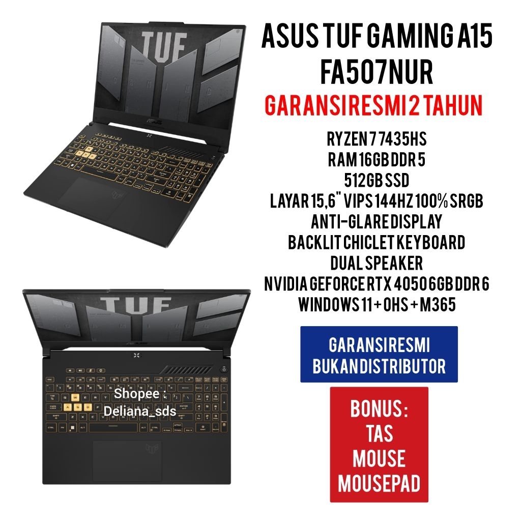 Laptop Gaming Asus TUF A15 FA507NUR Ryzen 7 7435HS 16GB/512GB SSD RTX 4050 6GB DDR 6 15,6" FHD 144Hz