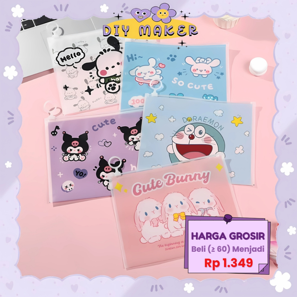 

DM Tempat Pensil Anti Air Alat Tulis Kantor Organizer Transparan Kartun Pouch Make Up Anti Air ST29