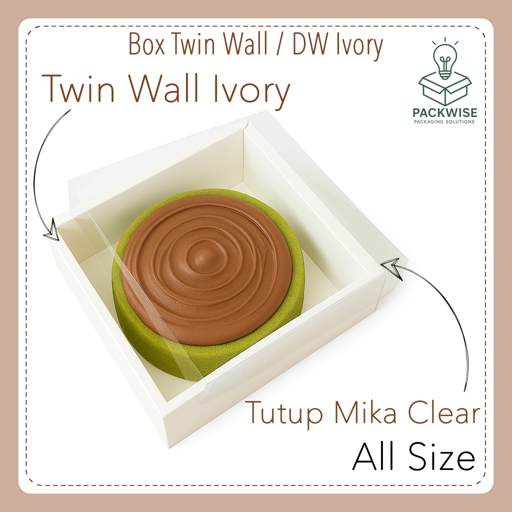 

Box Twin Wall / DW / Double Wall Ivory Putih + Tutup Mika Clear + Opsi Belt - All Size - Cake Kue Kering Hampers
