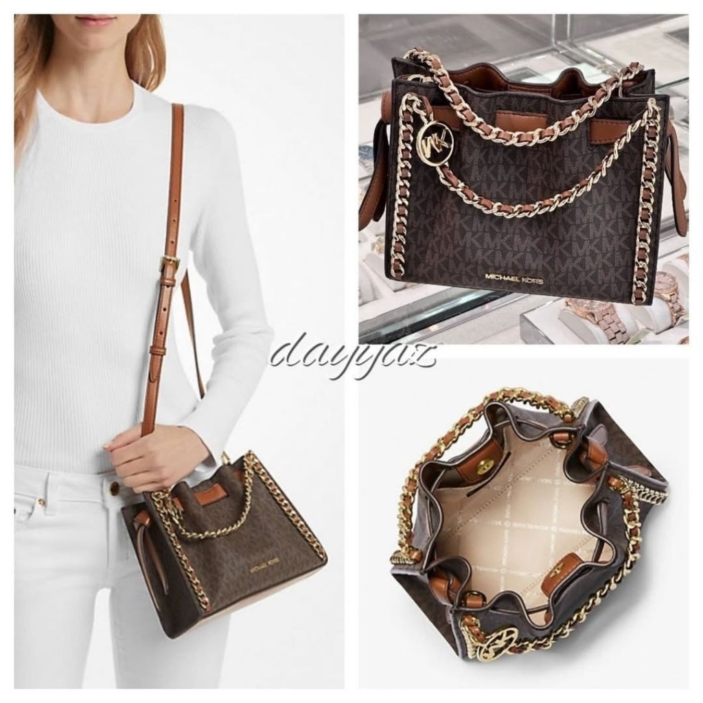 MK Mina Small Signature Logo Chain Crossbody Bag * Brown