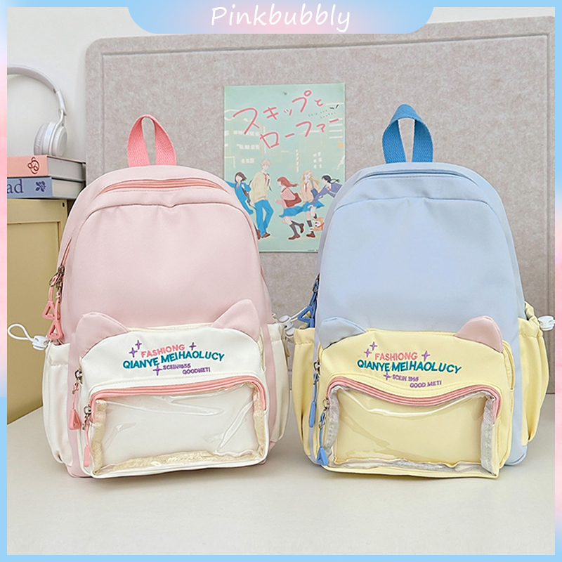 Pinkbubbly.【Ready】Tas ransel mini transparan Ins yang lucu, tas sekolah pink, tas ransel mini pink y
