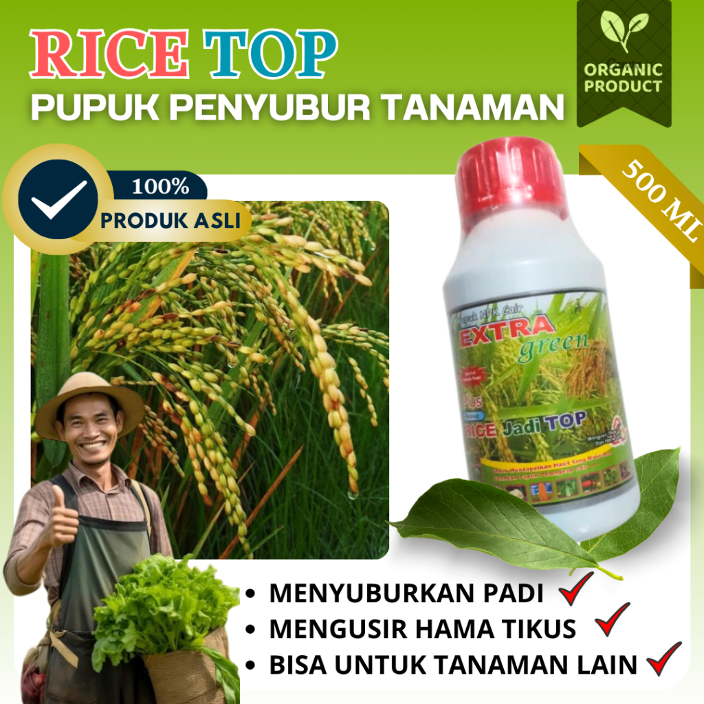 Rice Top – Pupuk Cair Organik 500ml – Penyubur Padi & Sayuran – Percepat Tumbuh & Hasil Melimpah