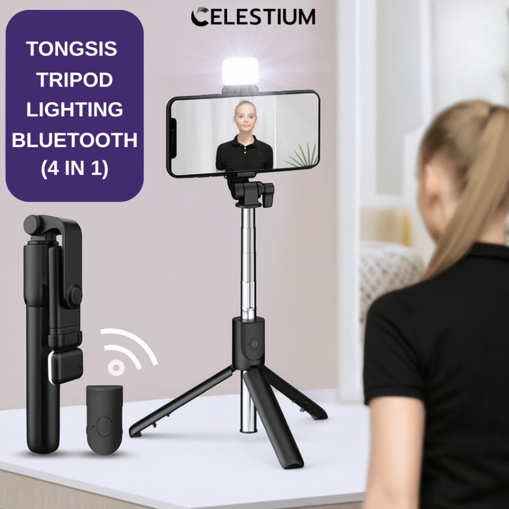 Tongsis Tripod Tomsis Combo 4in1 3in1 Wireless Bluetooth Photo Video Selfie Vlog + BATRAI REMOTE