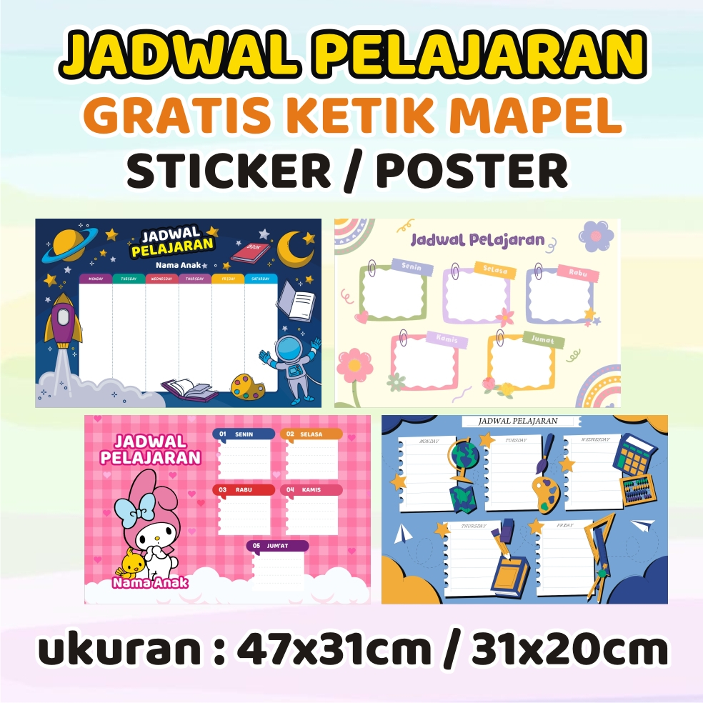 

JADWAL PELAJARAN POSTER STICKER REQUEST DESAIN GRATIS KETIK MAPEL SEKALI PAKAI