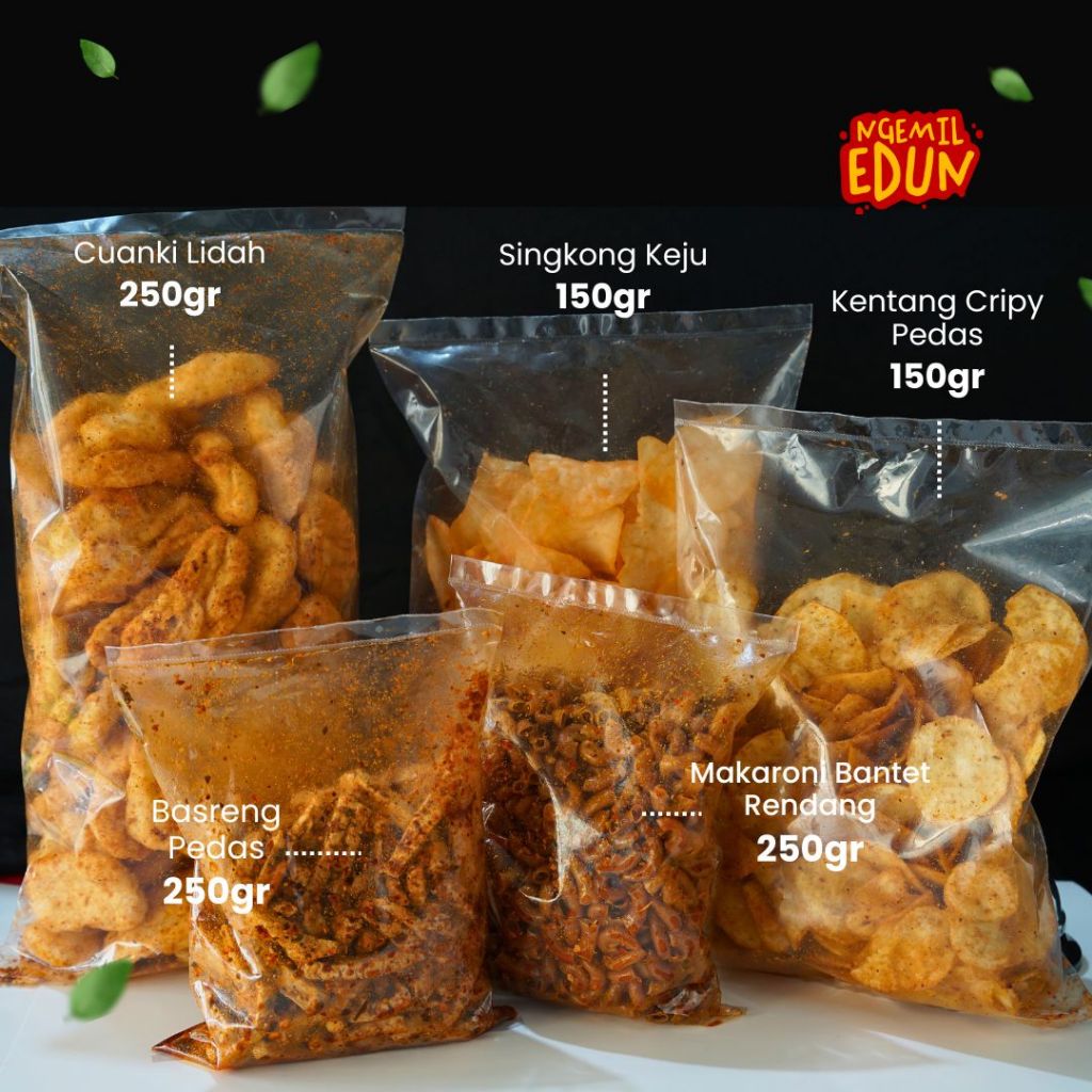 

Ngemil Edun - Bundle 12 - Snack Lengkap Isi 5 - Makaroni, Cuanki, Basreng, Kentang, Singkong