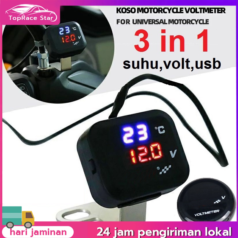 Voltmeter Koso 3 In 1 USB Charger Universal SEMUA MOTOR Anti Air Original Termometer Digital Jam Suh