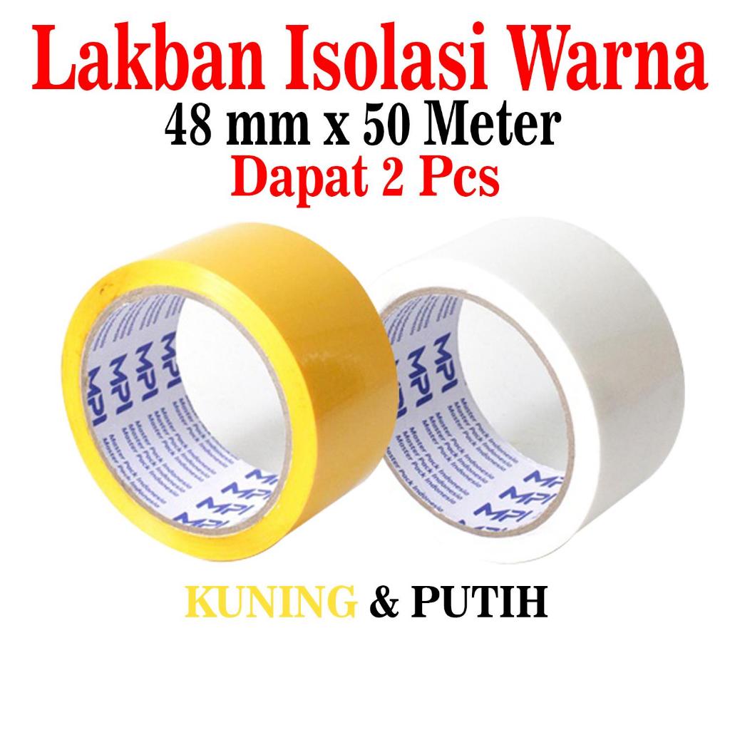 Lakban Warna Kuning & Warna Putih 48 mm x 50 Meter / Lakban Isolasi Warna - Lakban Warna