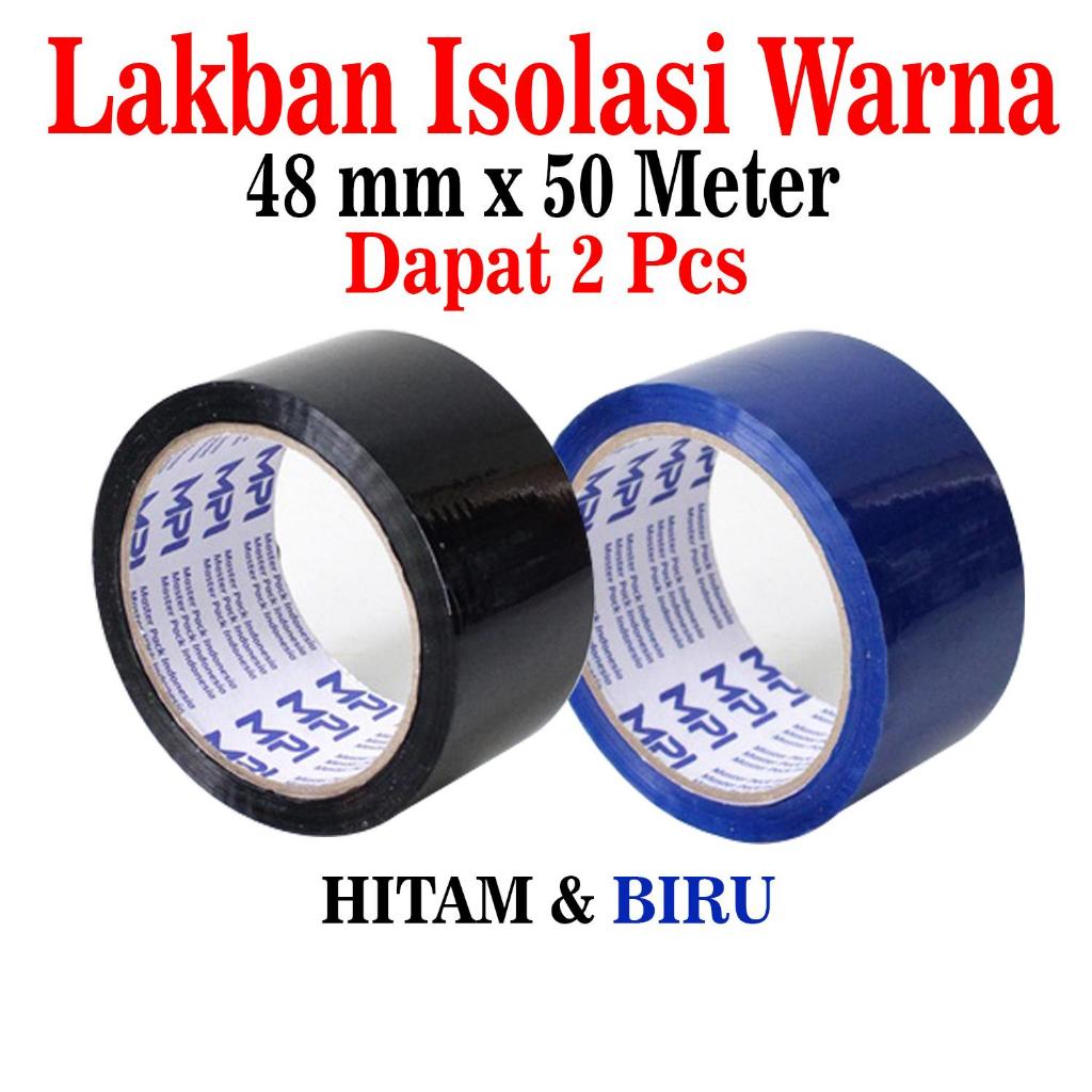 Lakban Warna HITAM & Warna BIRU 48 mm x 50 Meter / Lakban Isolasi Warna - Lakban Warna