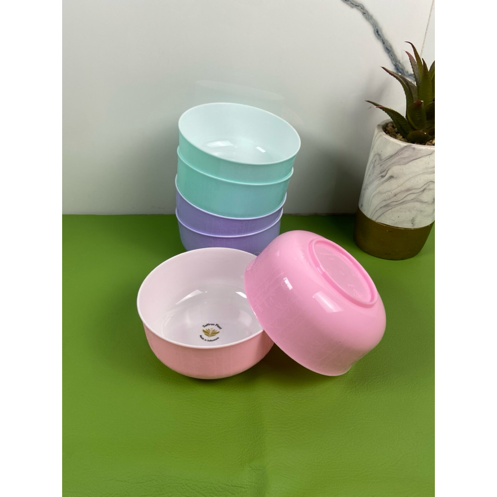 ( 6 PCS ) MANGKUK BULAT  PLASTIK SAFFRON 8001 / MANGKUK MAKAN WARNA CANTIK TEMPAT SAJIAN MAKANAN