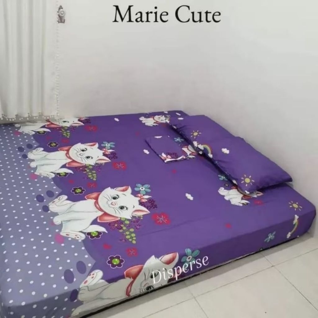 SPREI KARET KATUN PREMIUM 90/100/120/140/160/180/200 motif Kucing Marie cat ungu purple tora