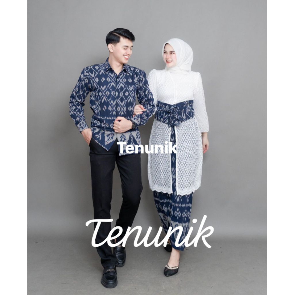 BAJU TENUN COUPLE HARUMI NAVY - BAJU COUPLE - SET BROKAT - COUPLE TENUN - COUPLE KONDANGAN - BAJU CO