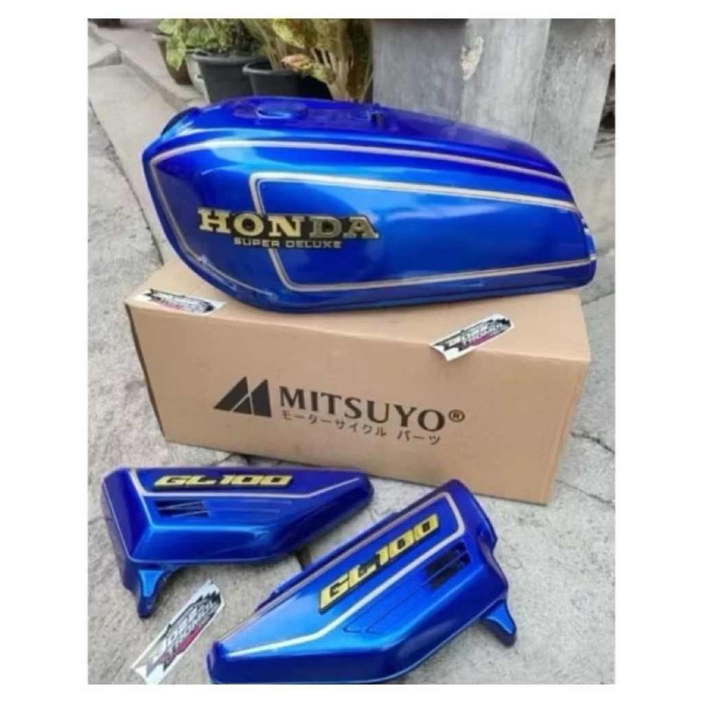 Paket Tangki tengki gl 100 pres pabrik set bok aki gl 100 emblem tangki gl 100 striping gl 100 biru 