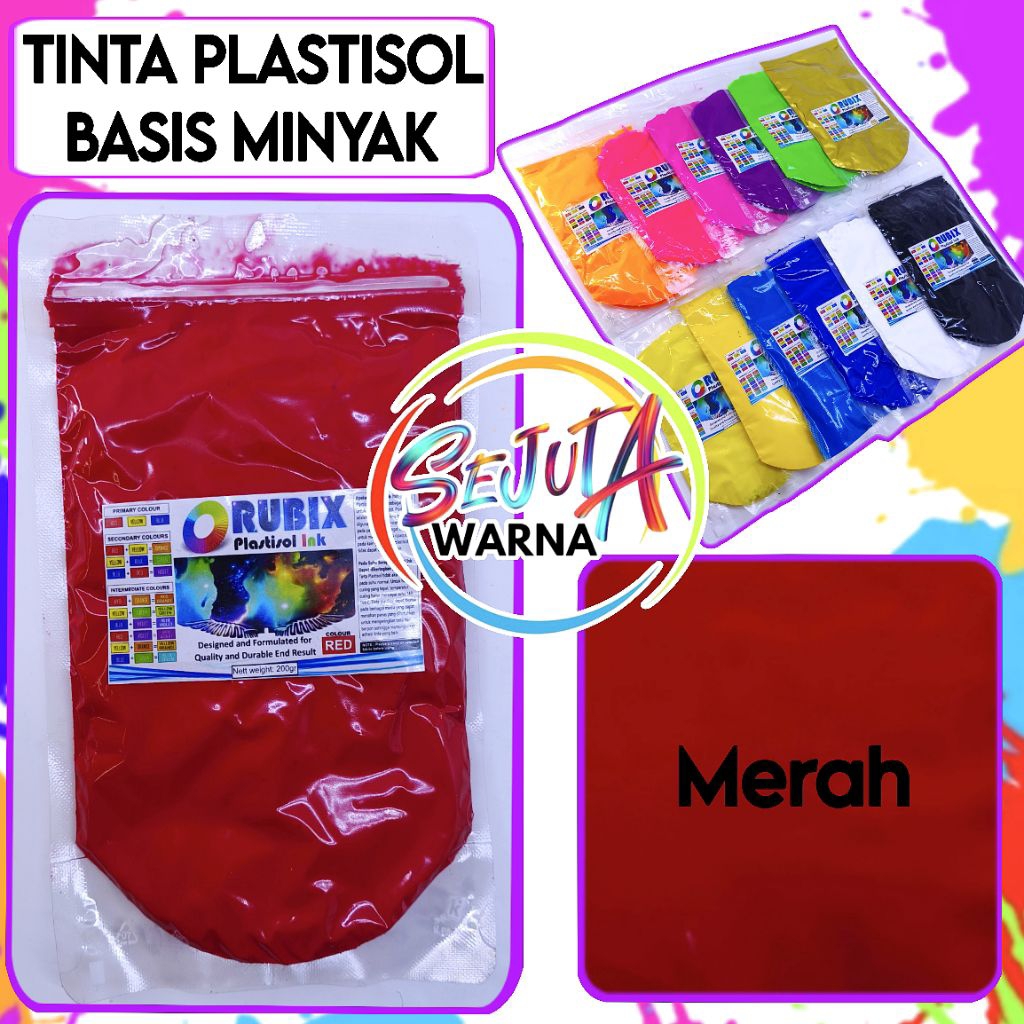 

TINTA PLASTISOL RUBIX RED MERAH 200GR CAT SABLON KAOS