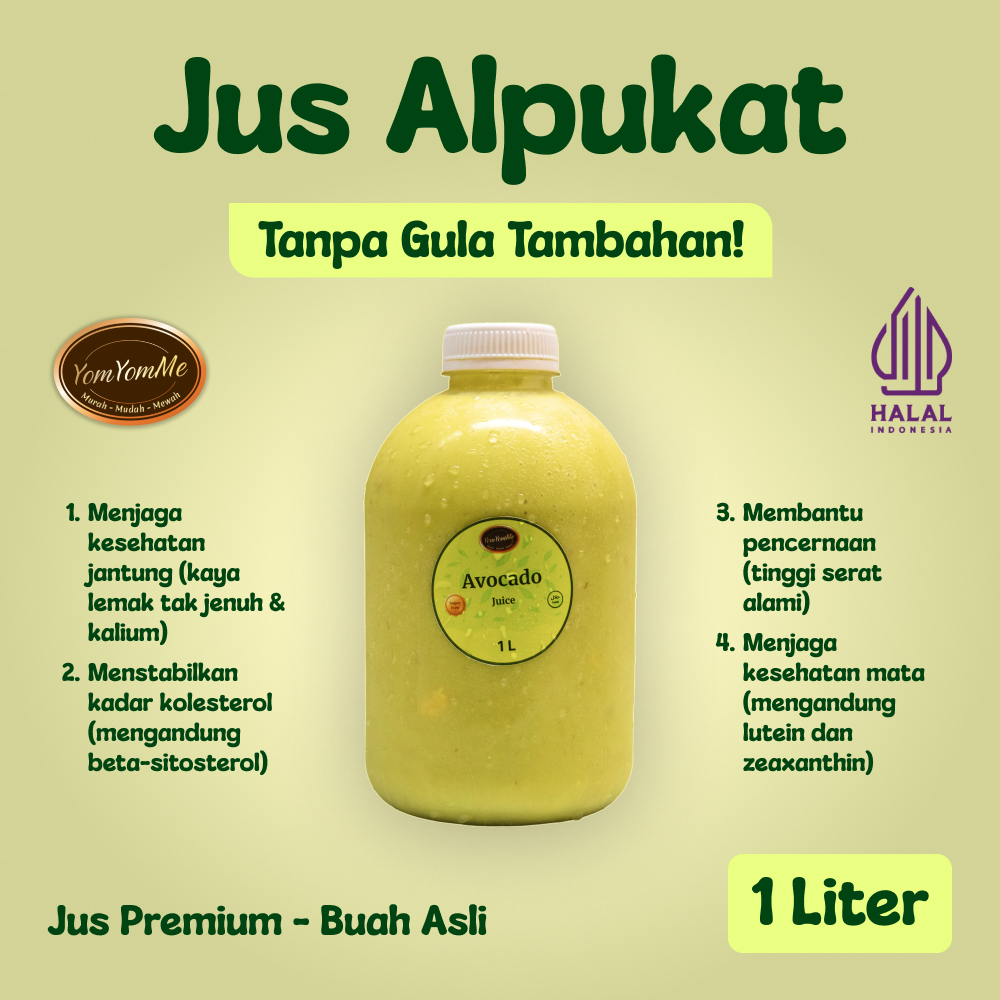 

YomYomMe Jus Alpukat Tanpa Gula Tambahan 1 Liter – Kental, Creamy, Murni Buah Asli, Sehat