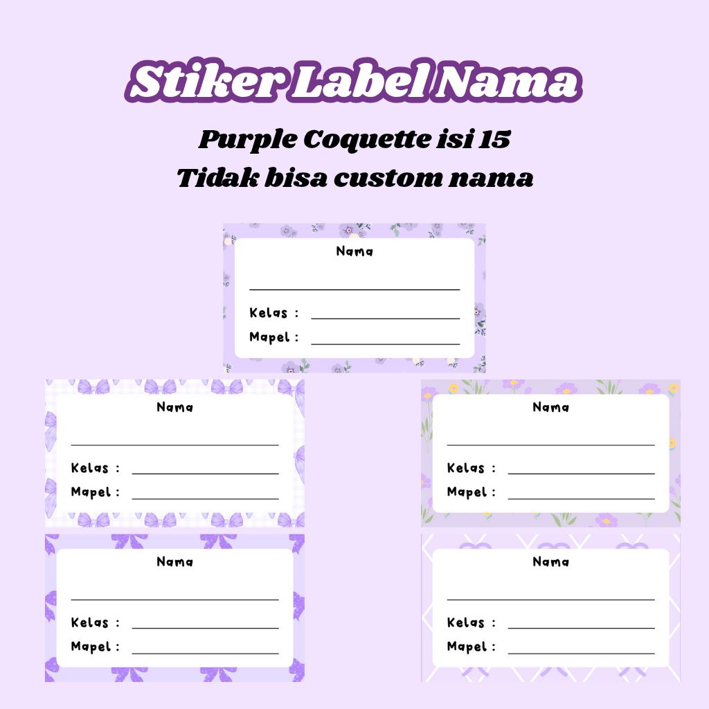 

♡ Stiker Label Nama Purple Coquette isi 15 ♡ TIDAK BISA CUSTOM NAMA