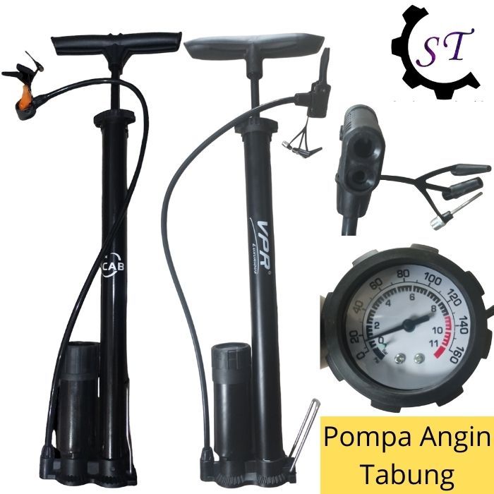 Pompa Angin Sepeda Motor Mobil Bola Manual Tabung Meter VSM / VPR / CAB Hitam