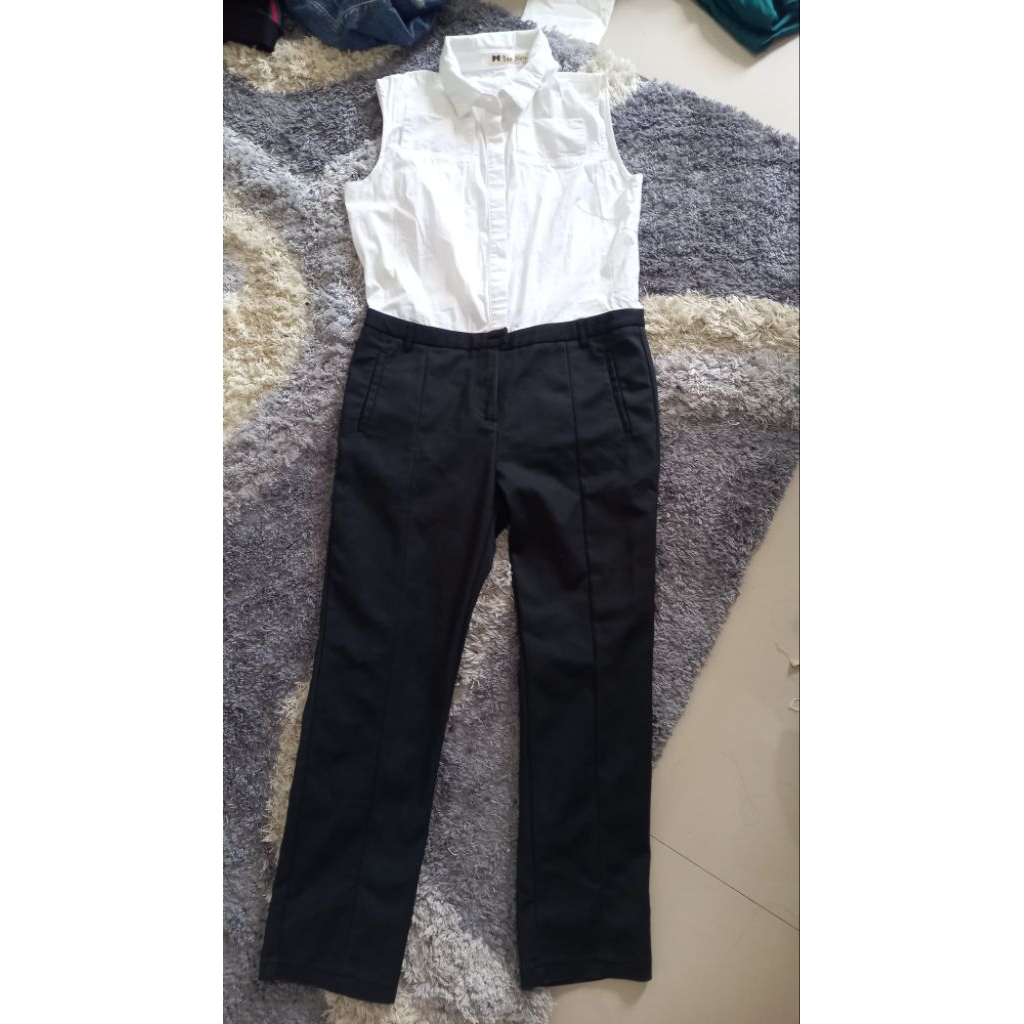 [PRELOVED] JUMPAUIT KATUN HITAM PUTIH CELANA PANJANG