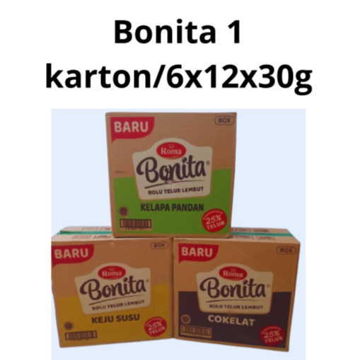 

Roma Bonita Bolu Lembut Rasa COKELAT/KELAPA PANDAN/KEJU SUSU ( HARGA 1 Karton Isi 6 Box )