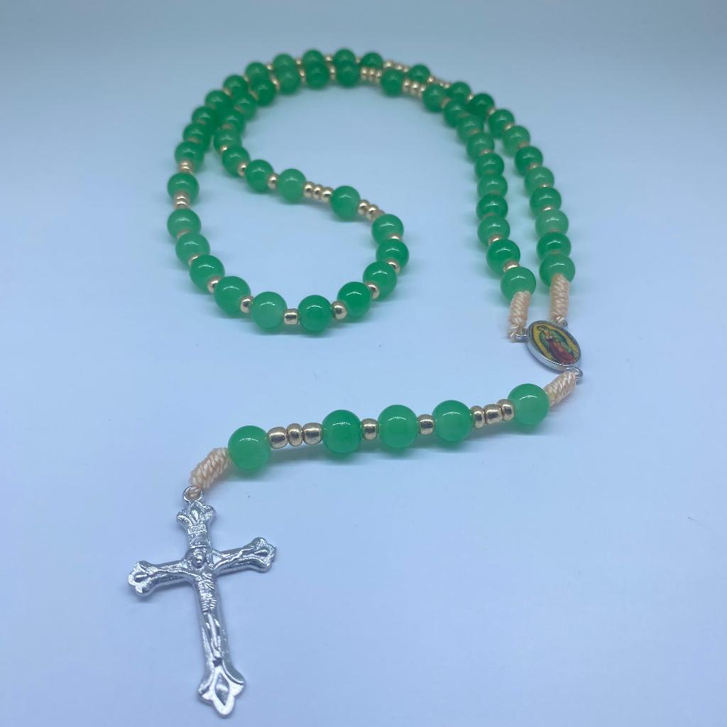 Kalung Rosario Katolik Batu Giok Hijau Premium