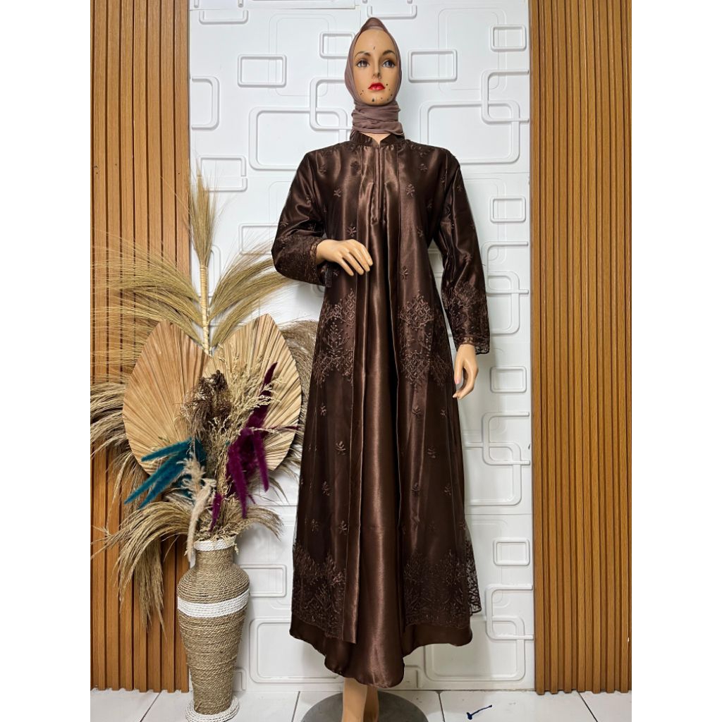 Gamis Pesta Cantik - Gamis Satin Mix Tile - Dress Pesta Cantik - Dress Pesta Mewah - Dress Satin Mix