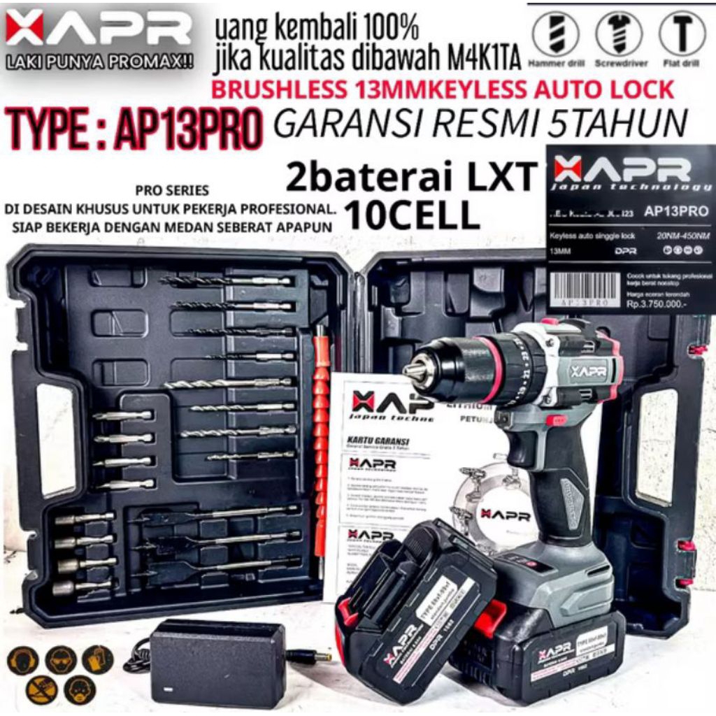 CORDLESS DRILL APR 88V APR AP13 PRO MESIN BOR BATERAI APR AP13 PRO 88V KEPALA BOR BESI 13MM BOR BETO