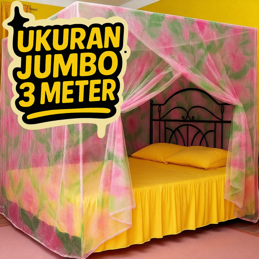 Kelambu Anti Nyamuk Jumbo 300x200 200x200 180x200 Motif Bunga Gantung Kotak Kembang
