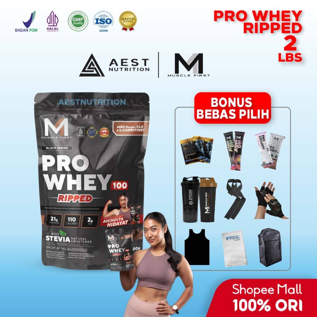 Muscle First Pro Whey 100 Ripped 2lbs 900 gram - Whey Protein + Fat Burner CLA L-Carnitine