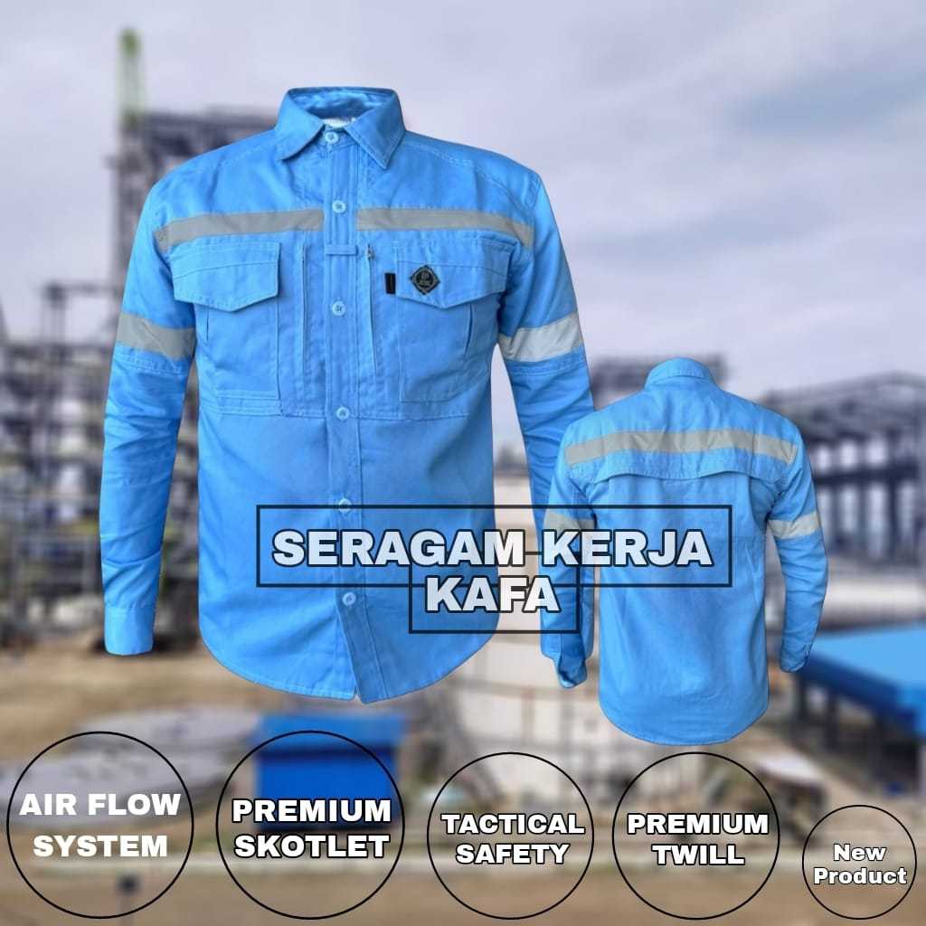 Kemeja Panjang  BIRU MUDA Model M-Tac Safety Ready Big Size  Kemeja Taktikal Safety Premium