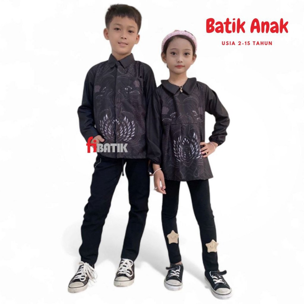 Batik Anak Perempuan Dan Laki-laki Usia 2-15 Tahun SD-SMP Lengan Panjang Atasan Batik Anak
