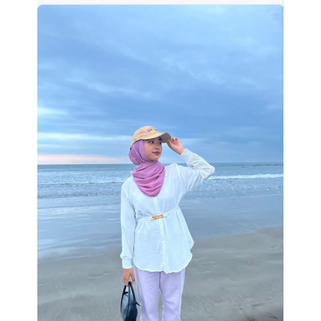 Blus muslim Melda kekinian aksen tali rantai/ Melda top kemeja wanita/ Blus wanita polos/Atasan wani
