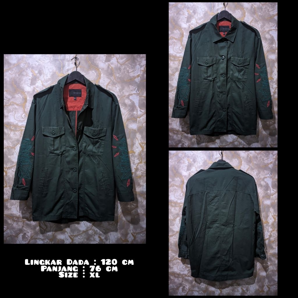 Kemeja Semi Jaket Vintage Warna Hijau Army Merk Kai Aakmann Second Original.