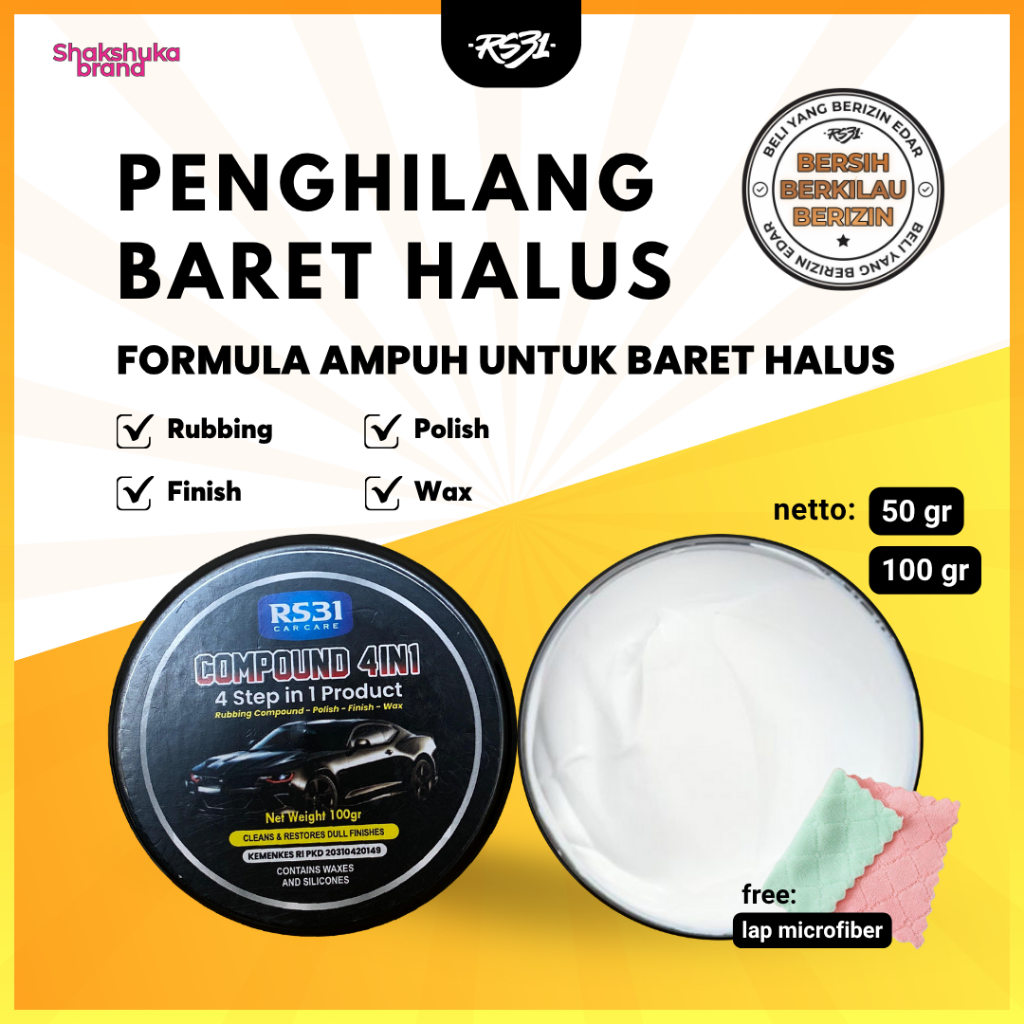 Rubbing Compound RS31 - Kompon 4in1 RS31 penghilang baret & Swirl Mark body mobil glossy, poles bodi