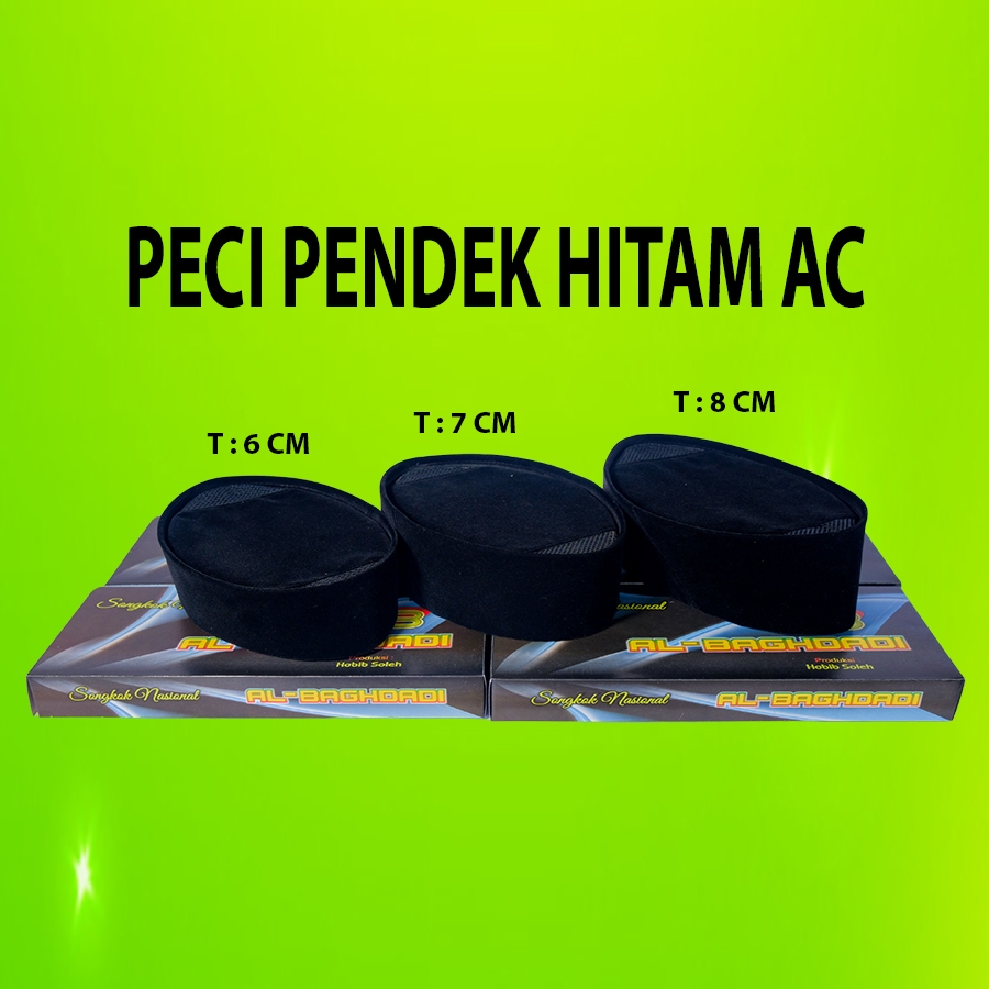 Peci Pendek Ac/Tinggi 6 7 8 cm/Peci Cak Lontong/Songkok Hitam Pendek/Peci Hitam Pendek/Peci Pendek