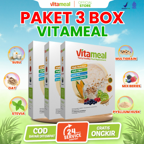 

[PAKET HEMAT 3 BOX] Vitameal Sereal Multigrain 200gr Stabilkan Gula Darah Tinggi Cegah Kolesterol Asam Lambung Maag Cocok untuk Diet & Penderita Diabetes VITAMILK HERBAL