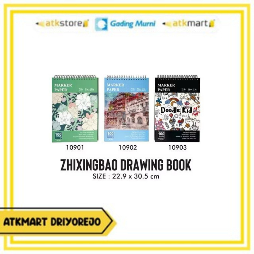 

ZHIXINGBAO Drawing Book Marker Paper 100 Lembar A4 22.9x30.5cm - Buku Gambar Spiral