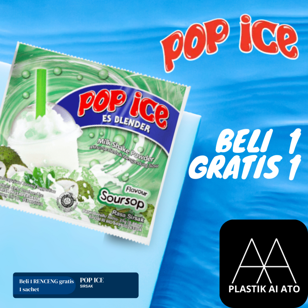 

Pop Ice Milk Shake Powder sirsak soursop 25 Gr 10 Pcs BONUS SEDOTAN 10 PCS + PLASTIK 10 PCS