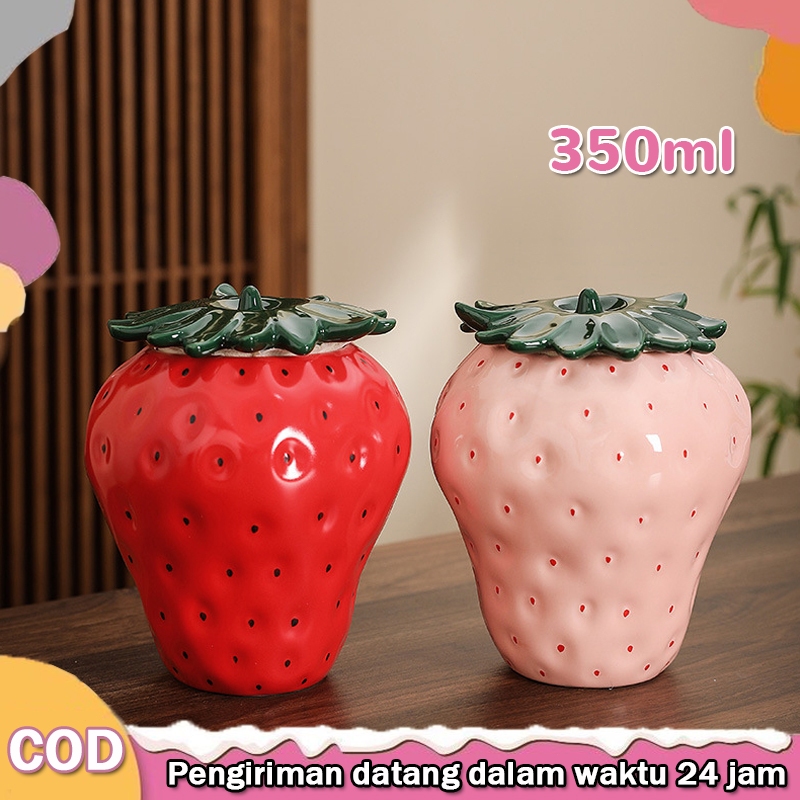 Toples Keramik Strawberry Tempat Penyimpanan Daun Teh Keramik Toples Permen