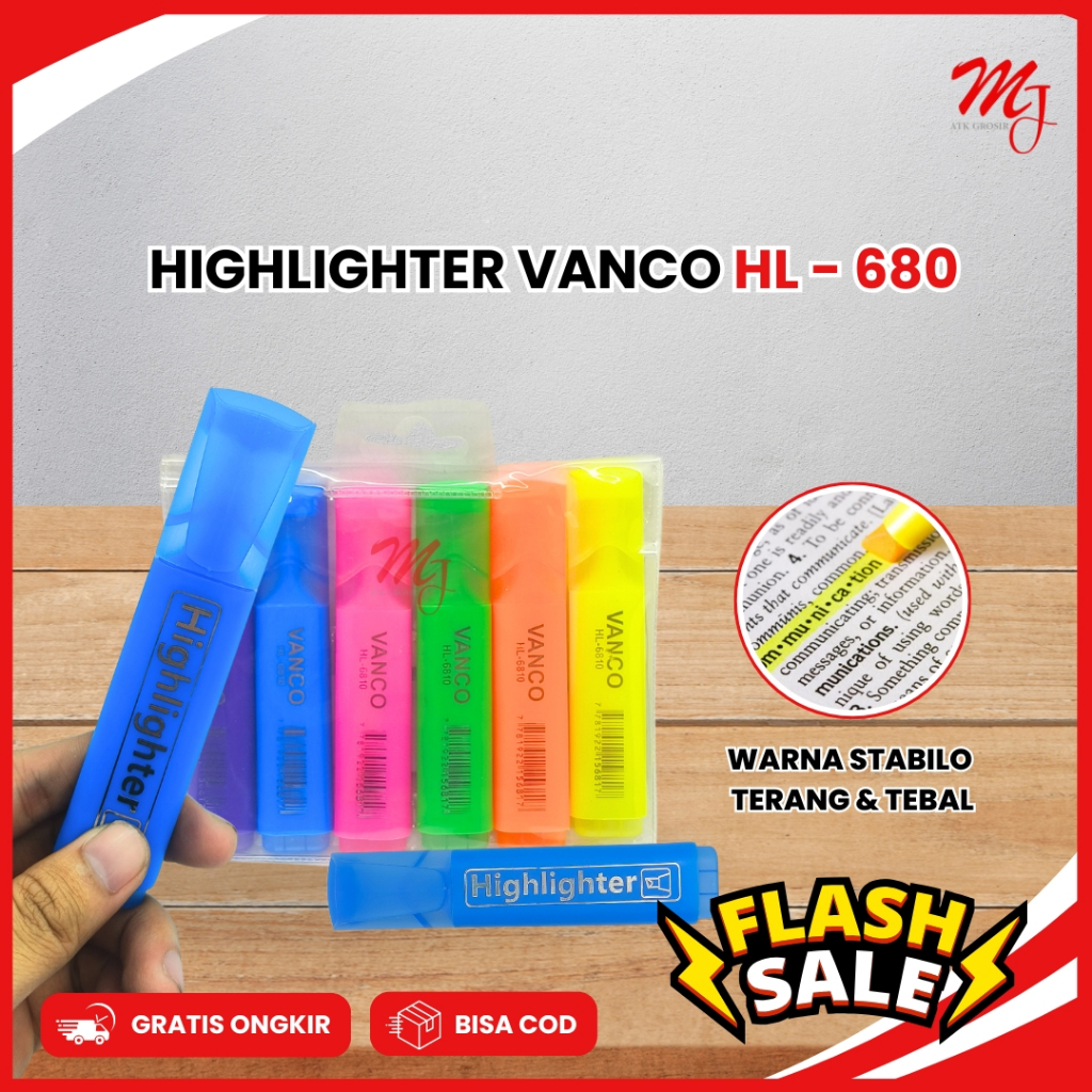

(6 pcs) VANCO Highlighter / STABILO / textliner Set 6 warna Penanda Tulisan Berwarna HL-680