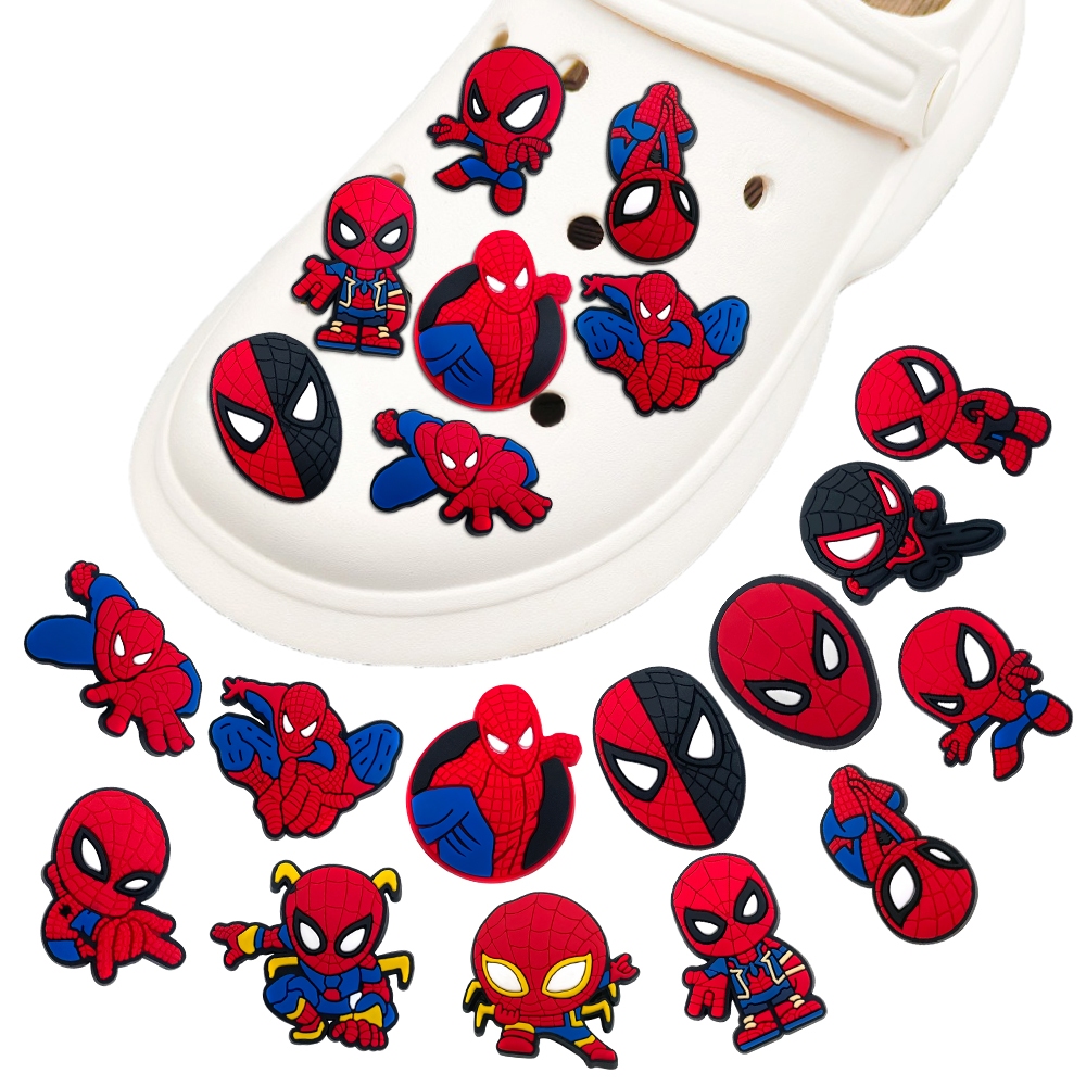 Hot 1PCS Merah Kartun Superhero Spiderman Sandal Pin Sepatu Tempelan Aksesoris Sepatu Menghias orang