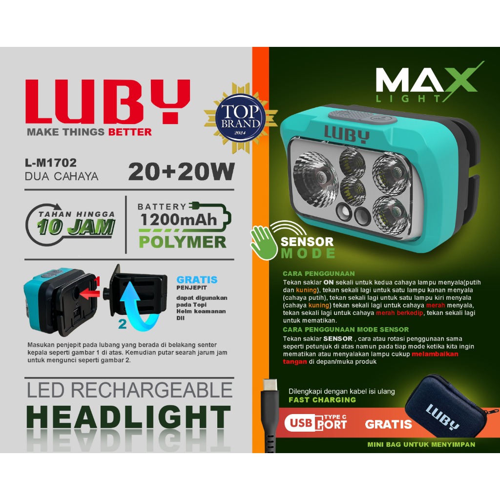 Senter Kepala /Senter Kepala Aoki 3503G/Headlamp LUBY LED M1701/M1702