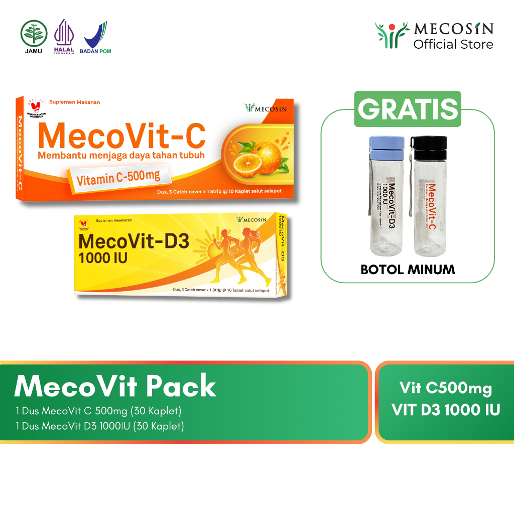 [MECOVIT BUNDLE] MecoVit C-500mg & MecoVit D3-1000IU / Suplemen Kesehatan Jaga Daya Tahan Tubuh
