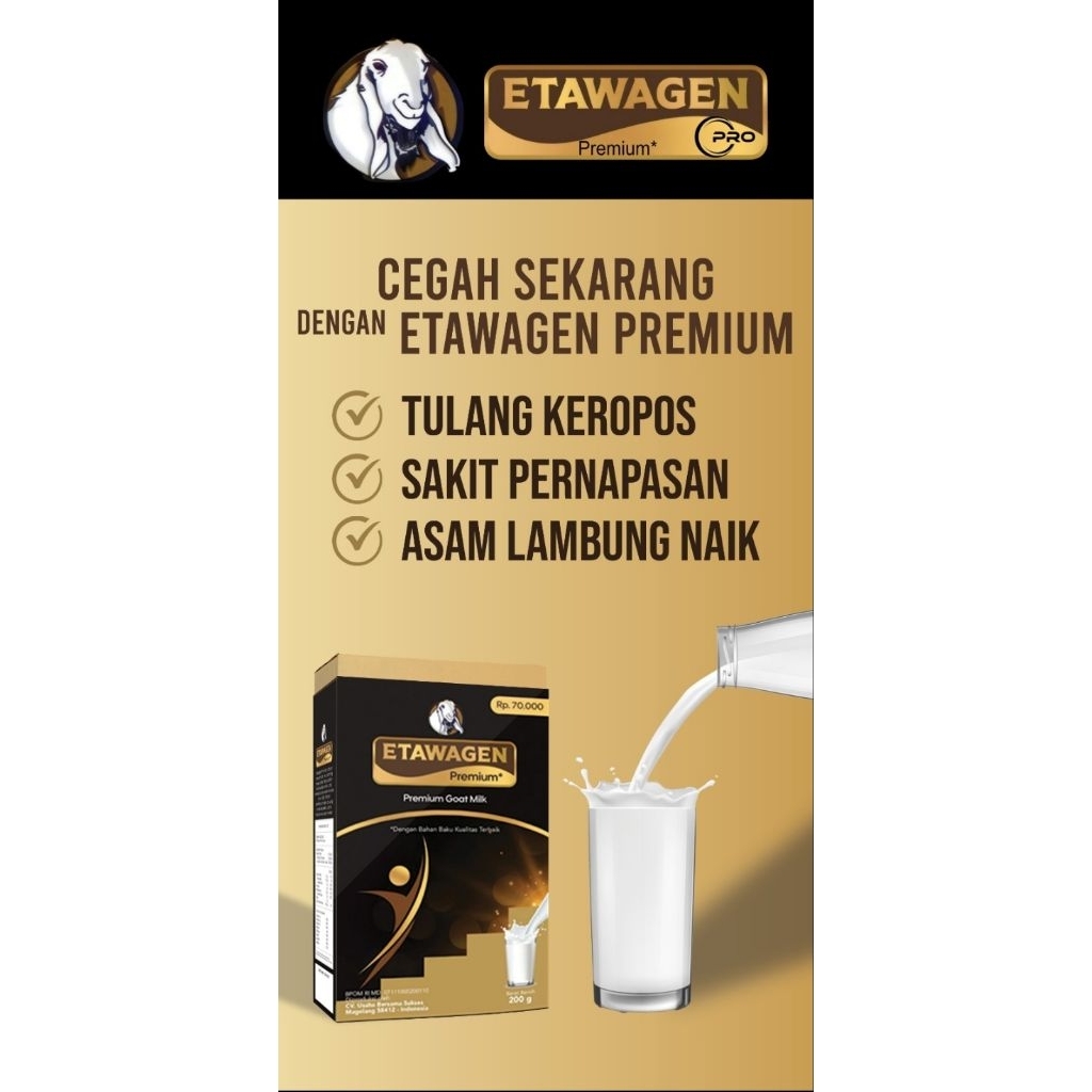 

Susu kambing EtawaGen Premium Pro 200g/susu kambing PREMIUM GRADE A ORIGINAL halal/atasi asma TBC/atasi mag/atasi batuk/susu untuk tulang/osteoporosis