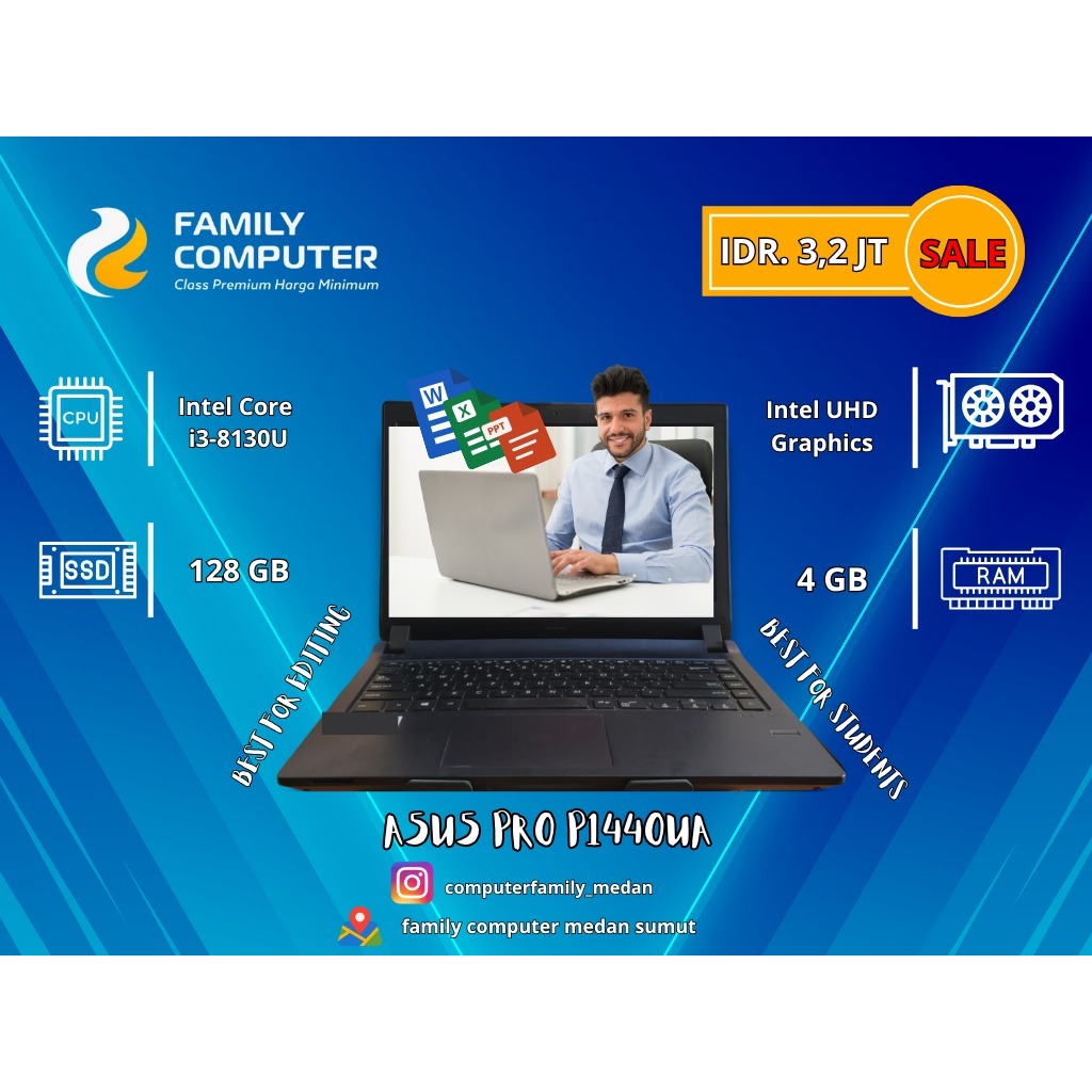 ASUS PRO P1440U | CORE I3-8130U | RAM 4GB SSD 256GB