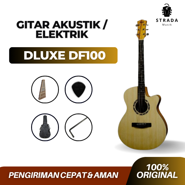 Gitar Akustik Elektrik DLUXE DF100 Original Pabrik Desain Elegan Suara Powerful Cocok Untuk Pemula