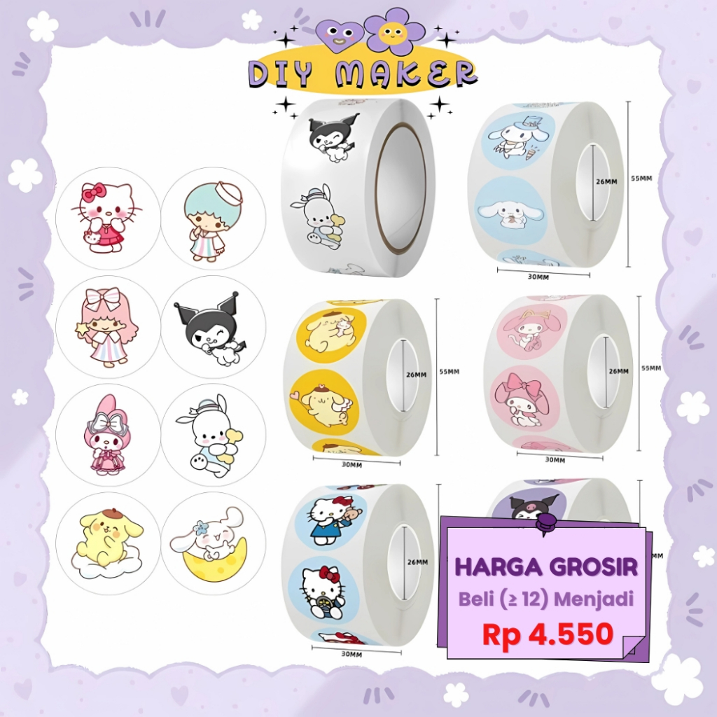

DM Stiker Roll Label Lucu Karakter Isi 500 Lembar Motif Cartoon Untuk Tempel di Box Packaging Stiker